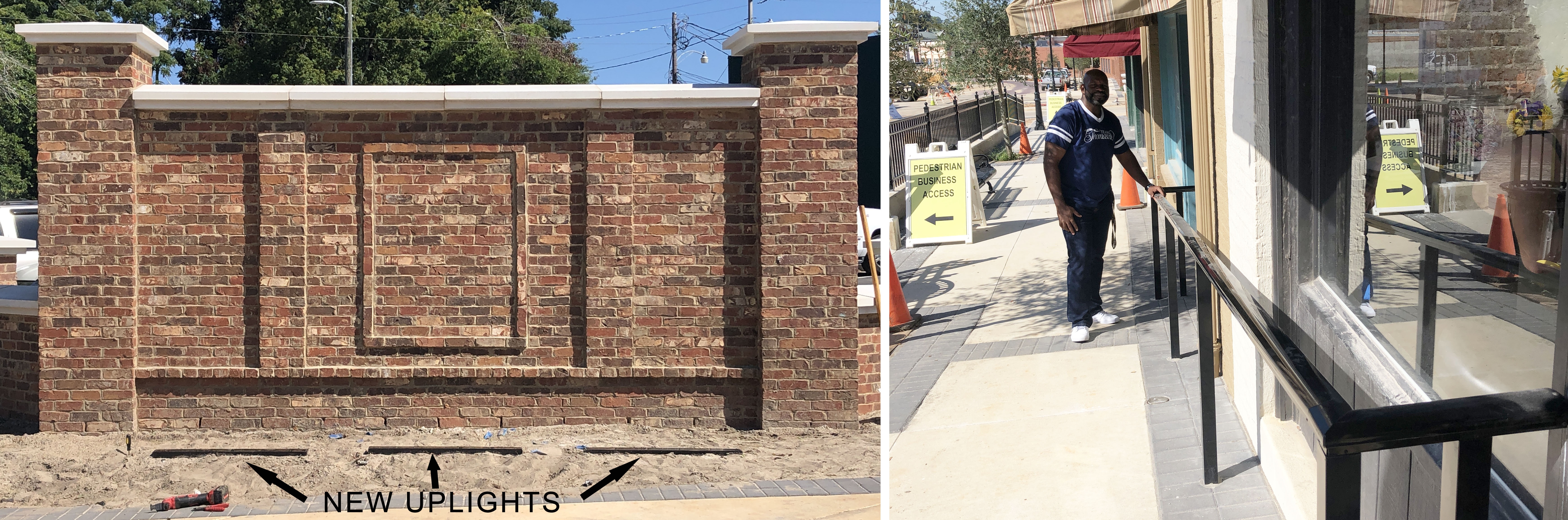 Lights installed to illuminate commemorative wall and hand rails installed on north side of 200 block of West Jackson St for pedestrian safety